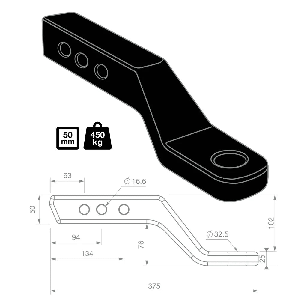 TAG Tow Ball Mount 241mm