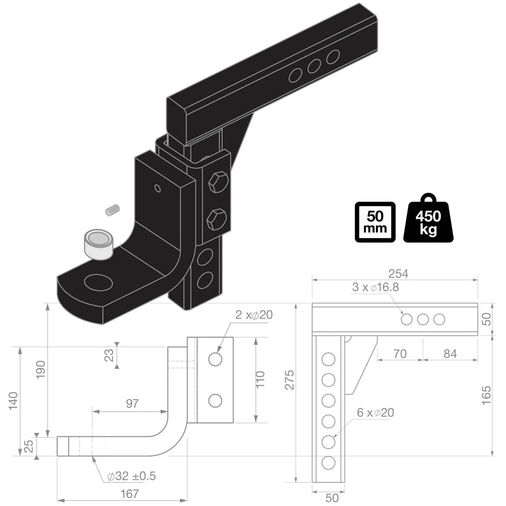 Adjustable Heavy Duty Tow Ball Mount - 9